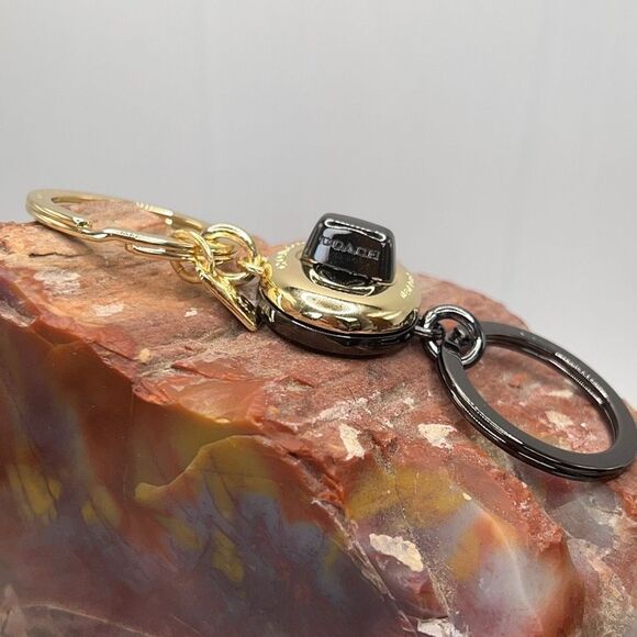 COACH Gold Black dual Fob Twist Loc PurseCharm/Key Fob NWOT - Picture 6 of 16